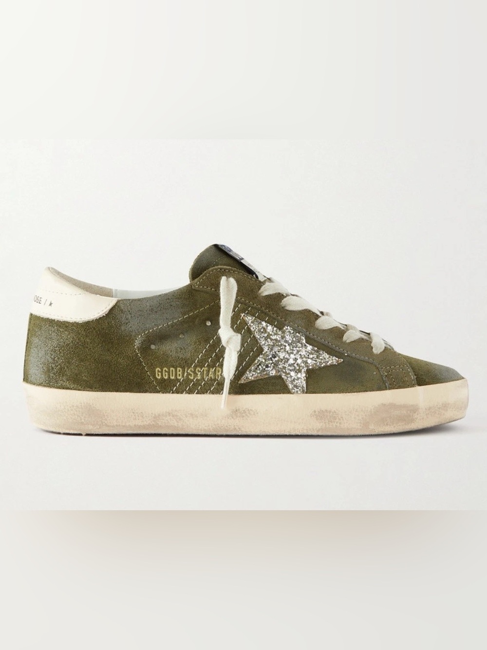 Golden Goose Superstar Sneaker Green Suede/Silver Glitter/Cream sz 39 New in Box